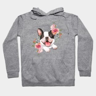 Cute French Bulldog with Flowers Watercolor Art Hoodie